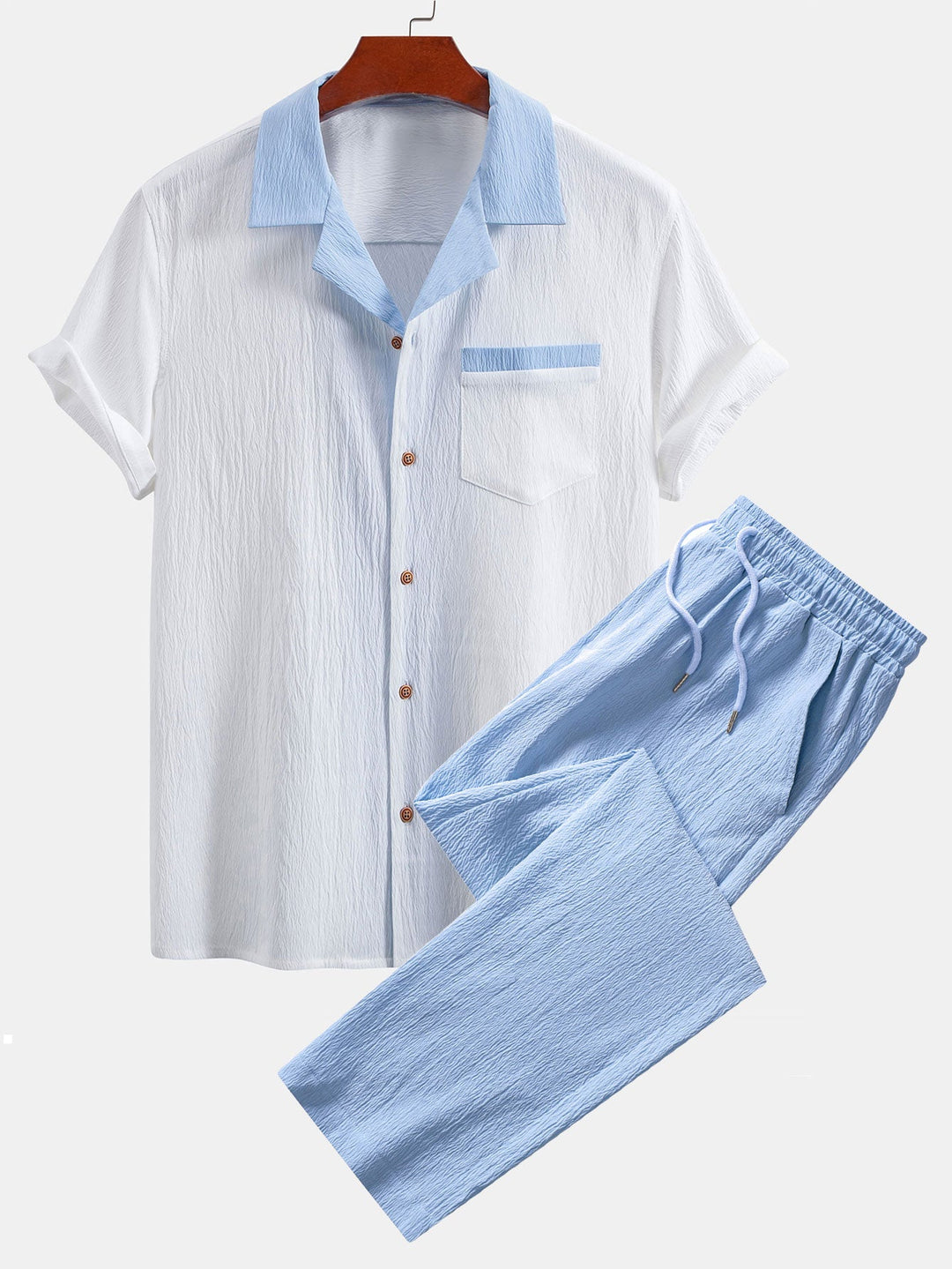 Lut | Textured Contrast Cuban Shirt & Straight Leg Pants