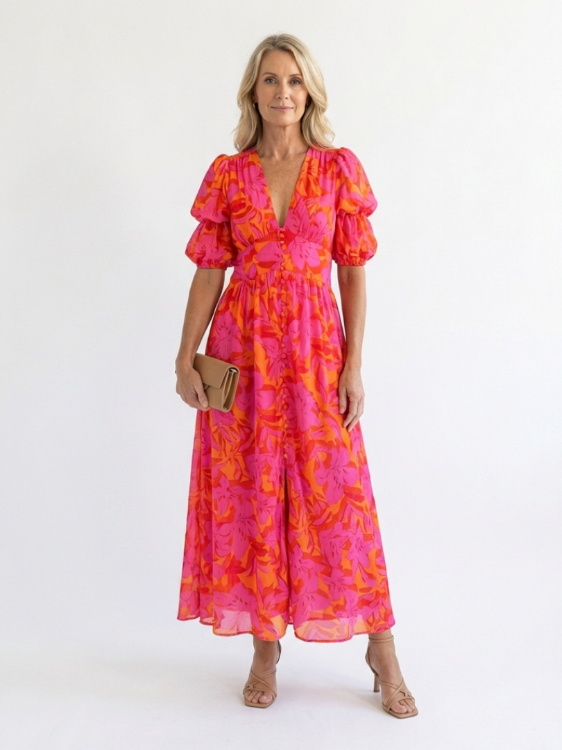 Lydia | Midi Dress with Puff Sleeves