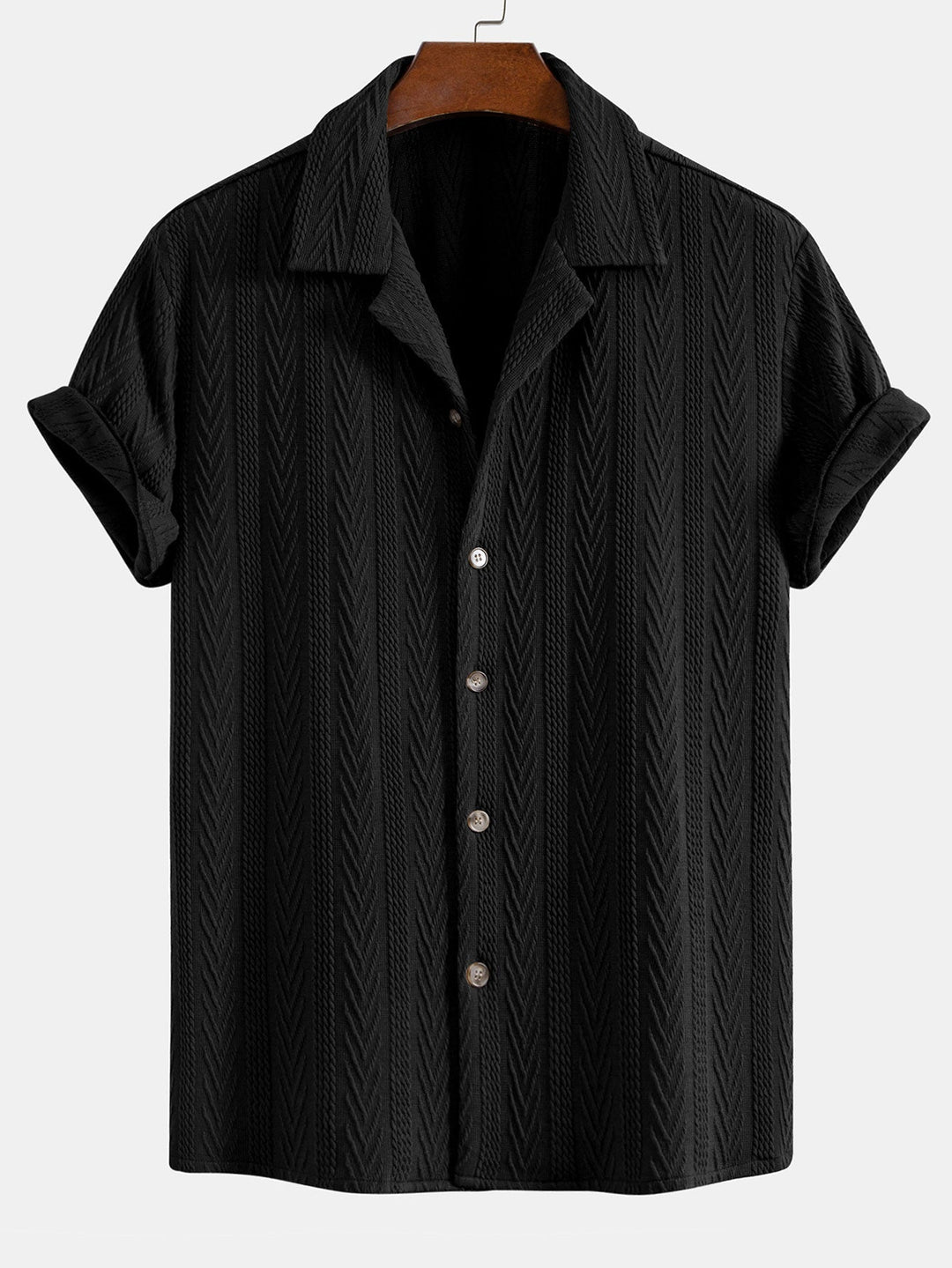 Donovan | Textuur Jacquard Cubaanse Shirt & Kreukel Textuur Rechte Pantalon