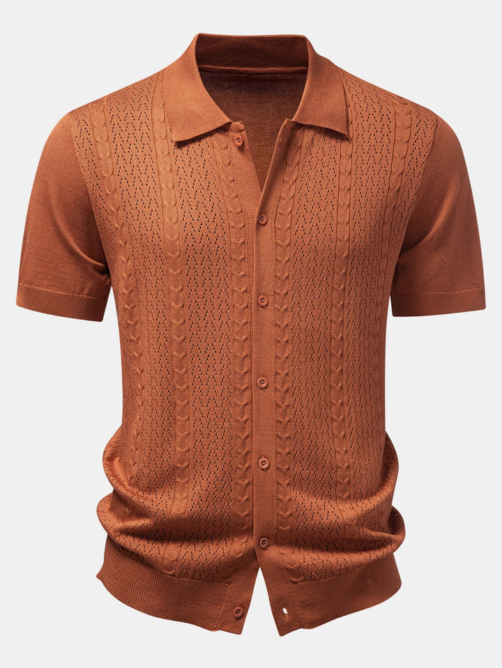 Jalen | Twisted Jacquard Button Up Knit Shirt & Straight Leg Linen Pants