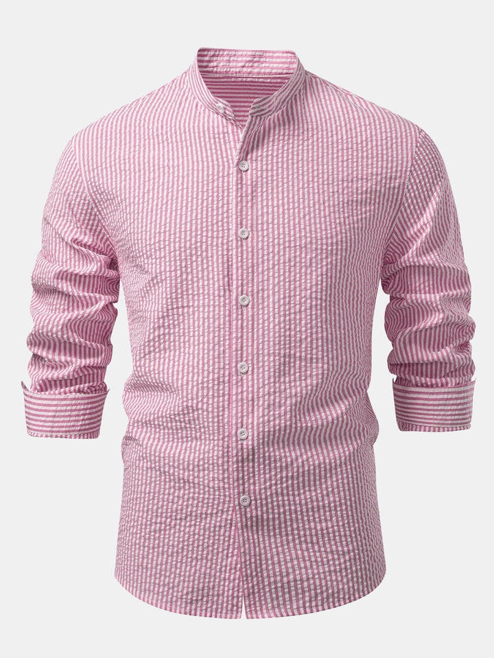 Anthony | Striped Seersucker Shirt with High Collar