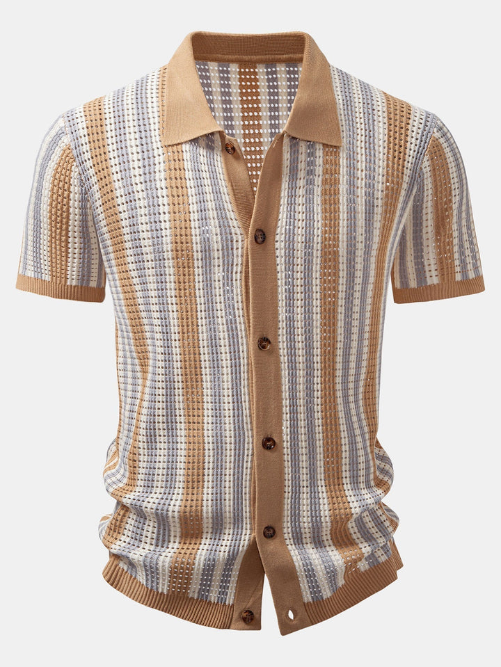 Dan | Striped Eyelet Crochet Shirt