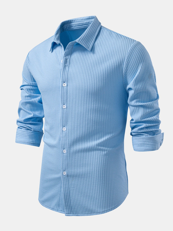 DeAndre | Ribbed Long Sleeve Muscle-Fit Button-Up Shirt