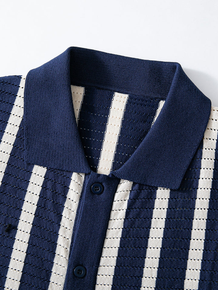 Aaron | Stripe Button Up Knit Shirt & Straight Leg Linen Pants