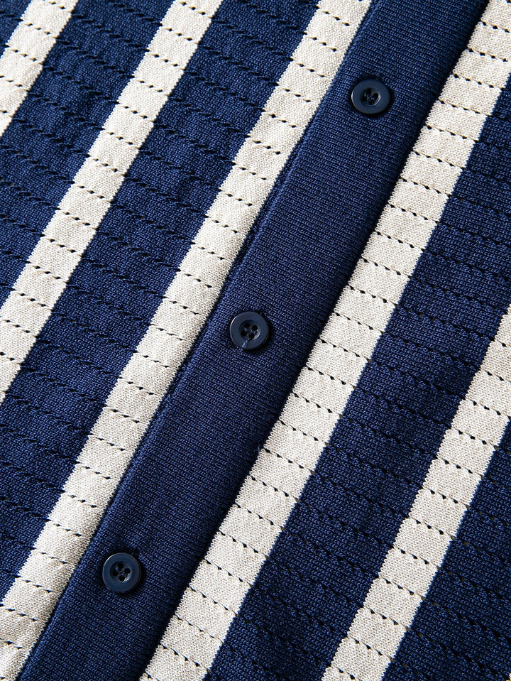 Aaron | Stripe Button Up Knit Shirt & Straight Leg Linen Pants