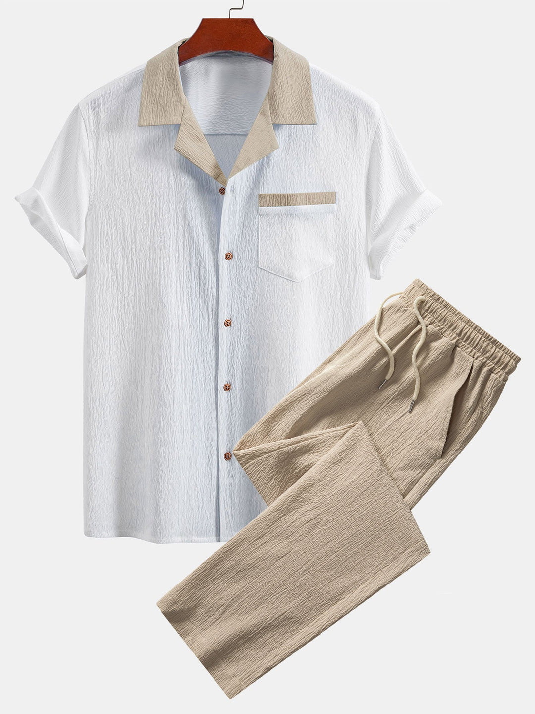 Lut | Textured Contrast Cuban Shirt & Straight Leg Pants
