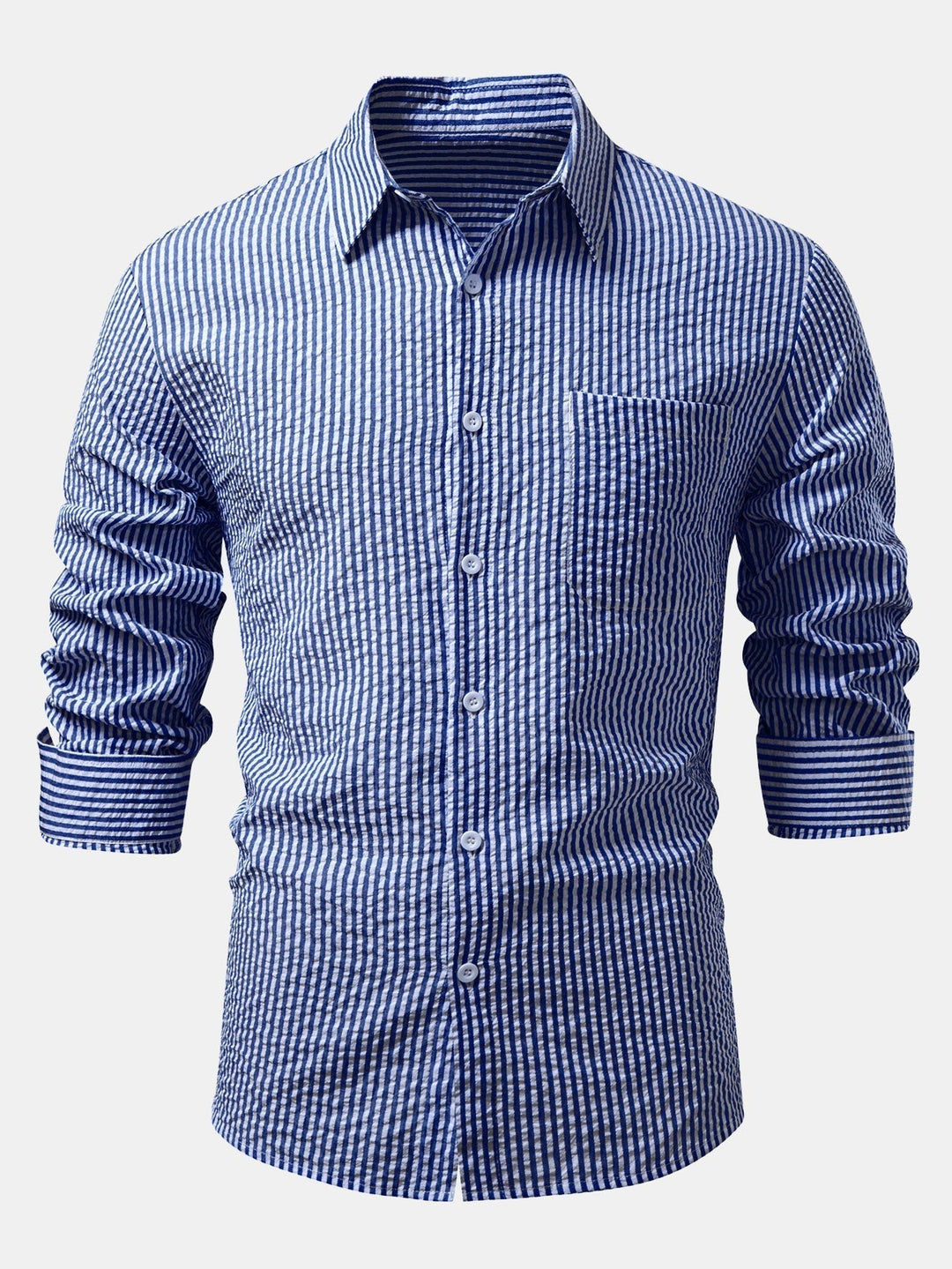 Tim | Striped Button-Up Seersucker Shirt