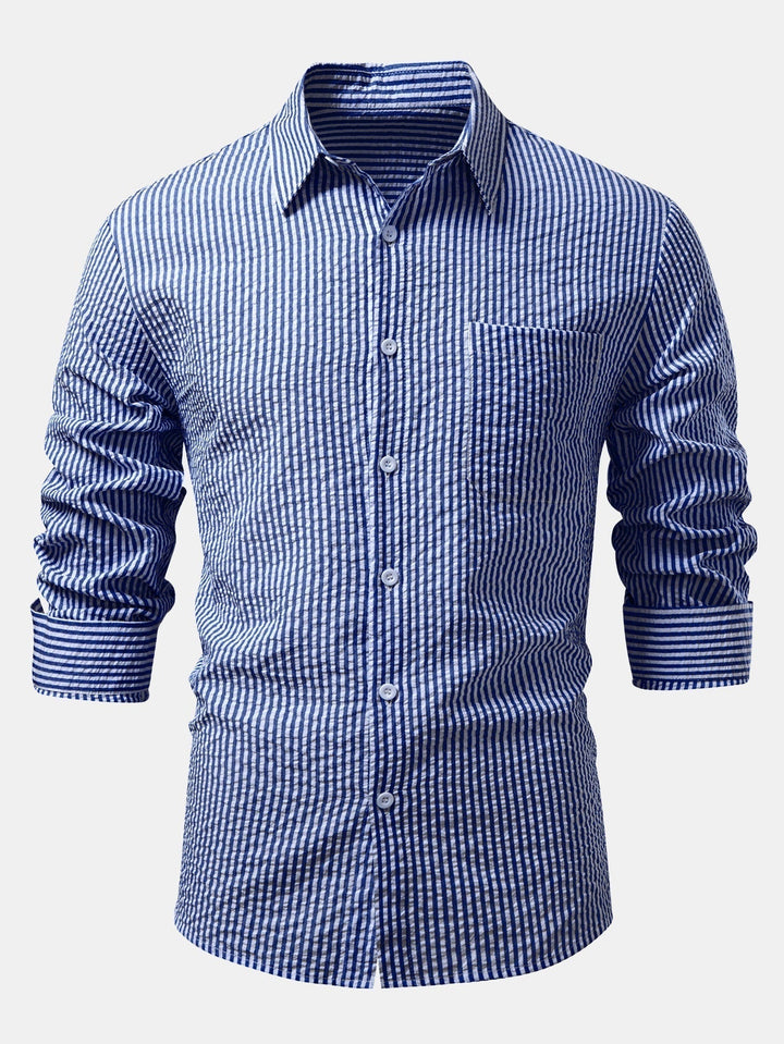 Tim | Striped Button-Up Seersucker Shirt