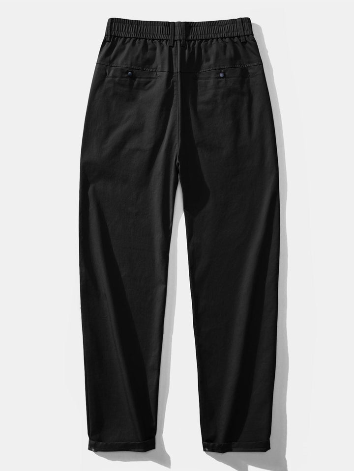 Bobby | Contrast Trim Ribbed Johnny Collar Knit Polo & Elastic Waist Straight Leg Trousers
