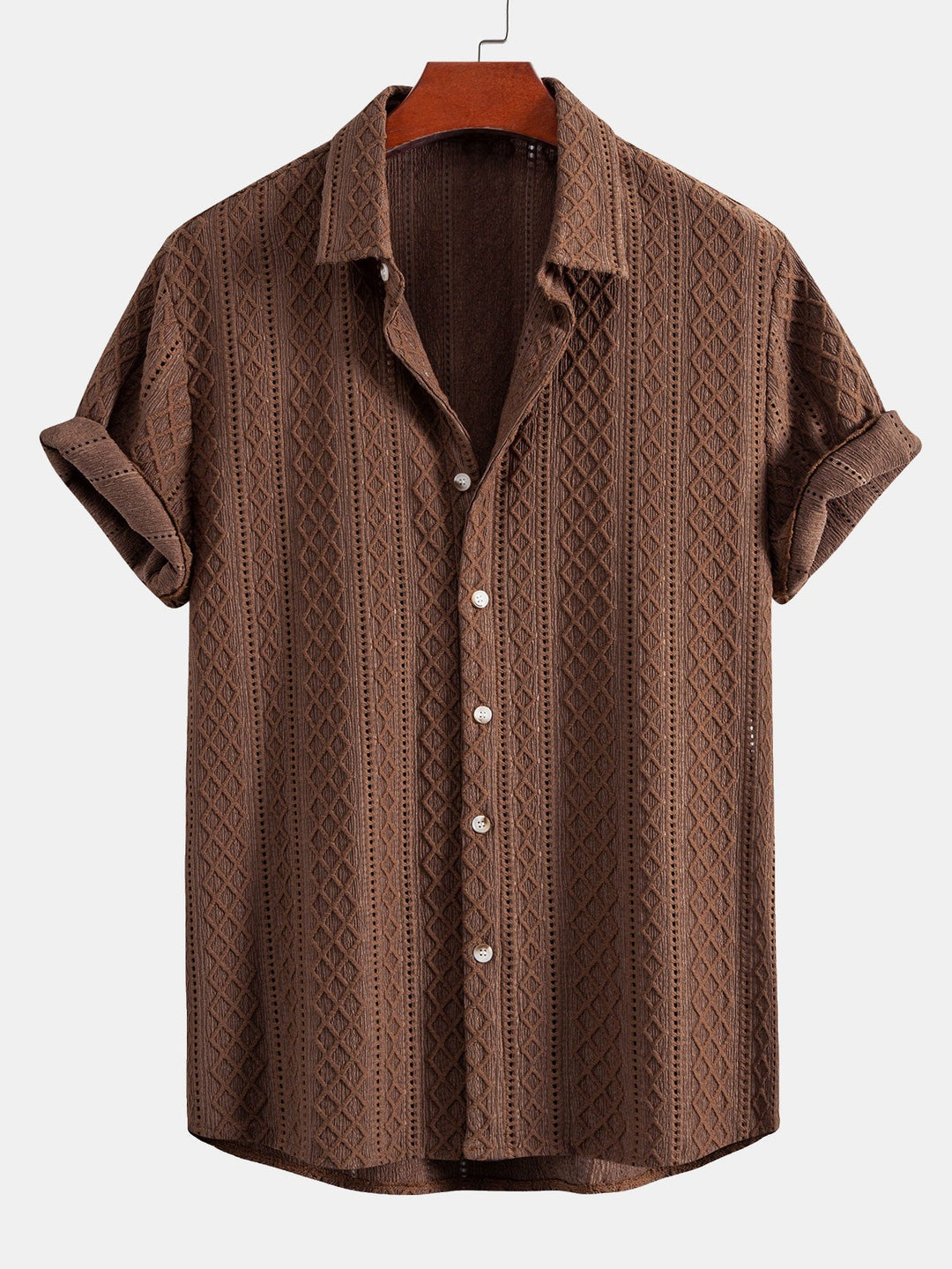 Matt | Geometry Rhombus Jacquard Button Up Shirt & Crinkle Textured Straight Leg Pants