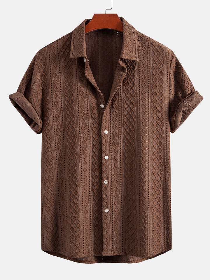 Matt | Geometry Rhombus Jacquard Button Up Shirt & Crinkle Textured Straight Leg Pants