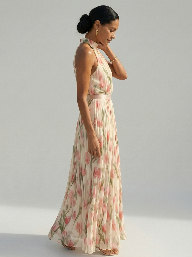 Aurelle | Midi Dress with Halter Neck and Flowers