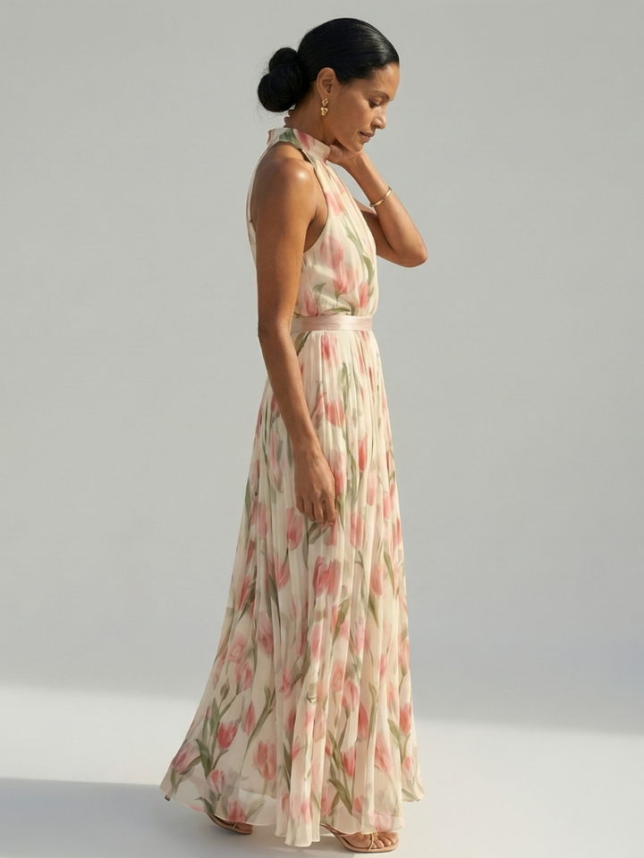 Aurelle | Midi Dress with Halter Neck and Flowers