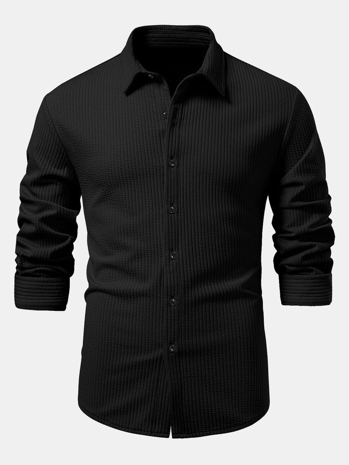 DeAndre | Ribbed Long Sleeve Muscle-Fit Button-Up Shirt