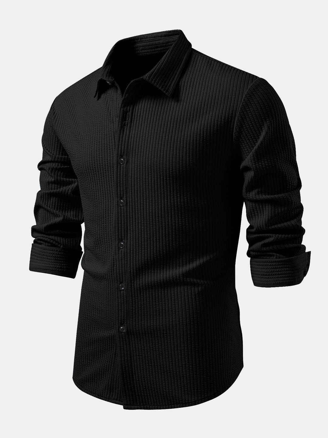 DeAndre | Ribbed Long Sleeve Muscle-Fit Button-Up Shirt