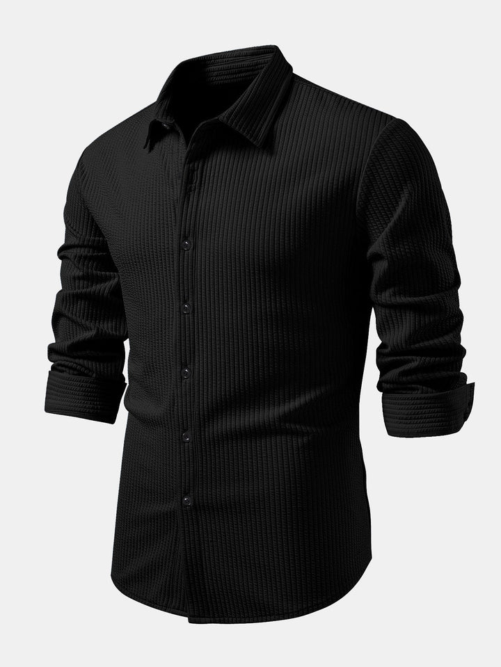 DeAndre | Ribbed Long Sleeve Muscle-Fit Button-Up Shirt