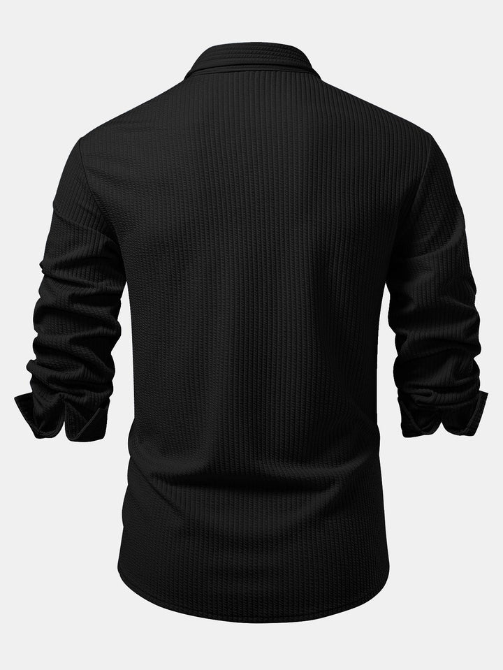 DeAndre | Ribbed Long Sleeve Muscle-Fit Button-Up Shirt