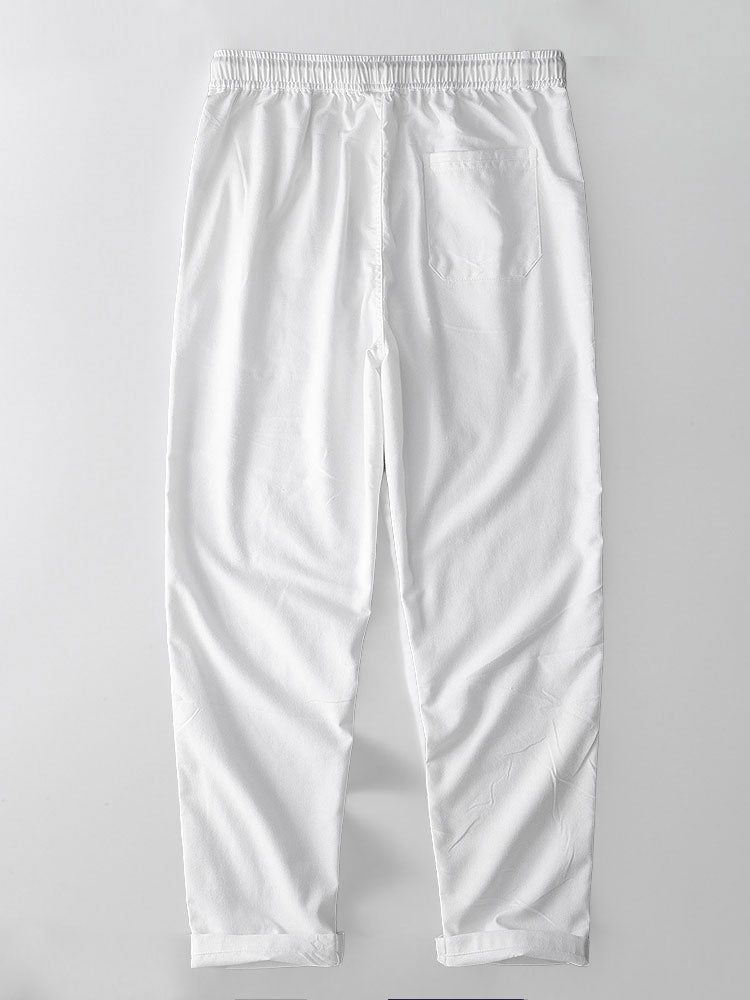 Mario | Short Sleeve Cotton Stripe Stand Collar Shirt & Straight Leg Linen Pants