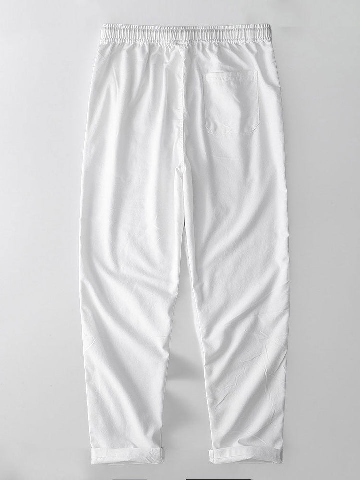 Mario | Short Sleeve Cotton Stripe Stand Collar Shirt & Straight Leg Linen Pants