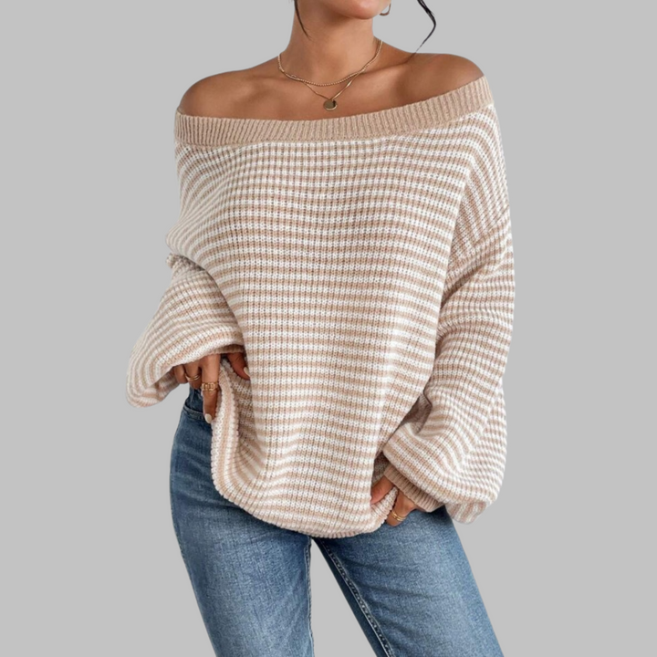 POSHIKO™ | Casual Striped Drop Shoulder Long Sleeve Sweater