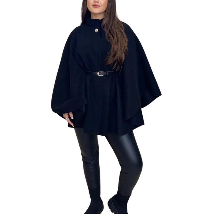 EDEN™ – Stylish Belted Cape Coat with High Neck