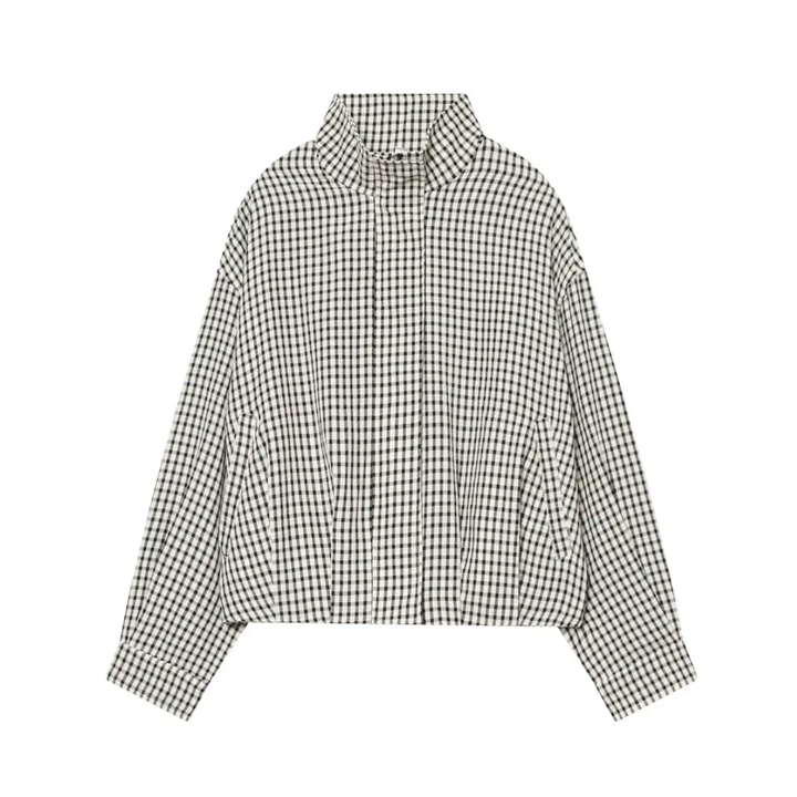 BRIXTON™ – Gingham Check Cropped Bomber Jacket