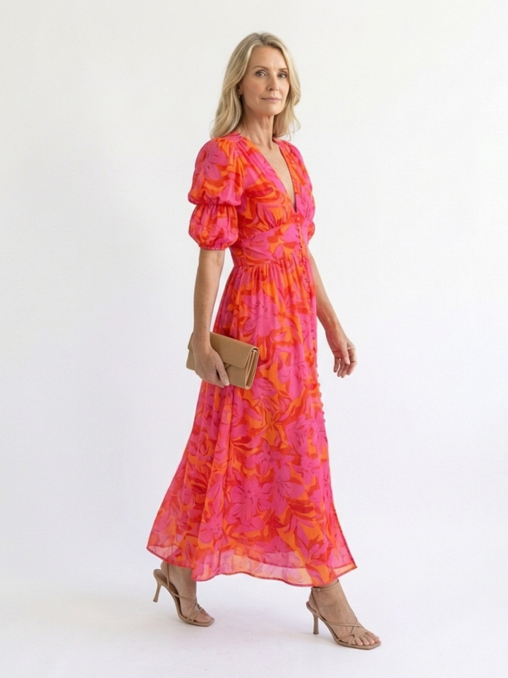 Lydia | Midi Dress with Puff Sleeves