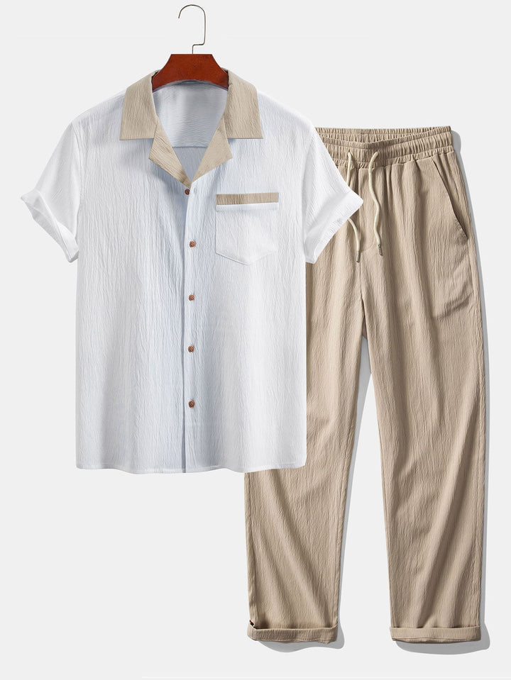 Lut | Textured Contrast Cuban Shirt & Straight Leg Pants