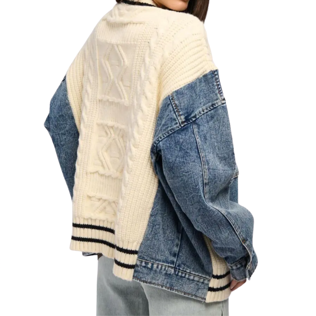 FRANCEL™ | Relaxed Denim Patchwork Knit Cardigan
