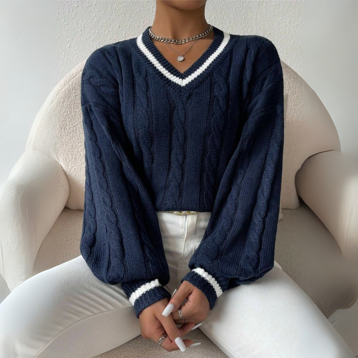 SOVU™ | Chic Long Sleeve V-Neck Sweater