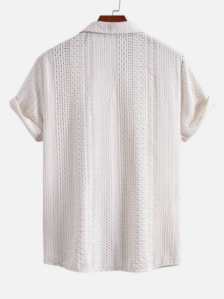 Trai | Geometric Jacquard Cuban Collar Shirt & Straight Leg Linen Pants