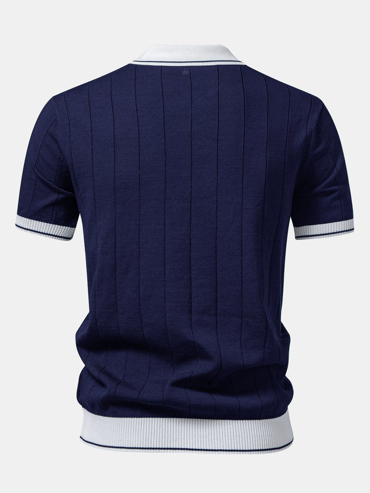 Luke | Contrast Trim Ribbed Johnny Collar Knit Polo & Slim Fit Tapered Trousers