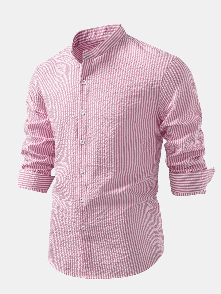 Anthony | Striped Seersucker Shirt with High Collar