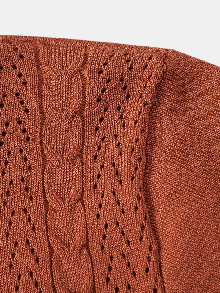 Jalen | Twisted Jacquard Button Up Knit Shirt & Straight Leg Linen Pants