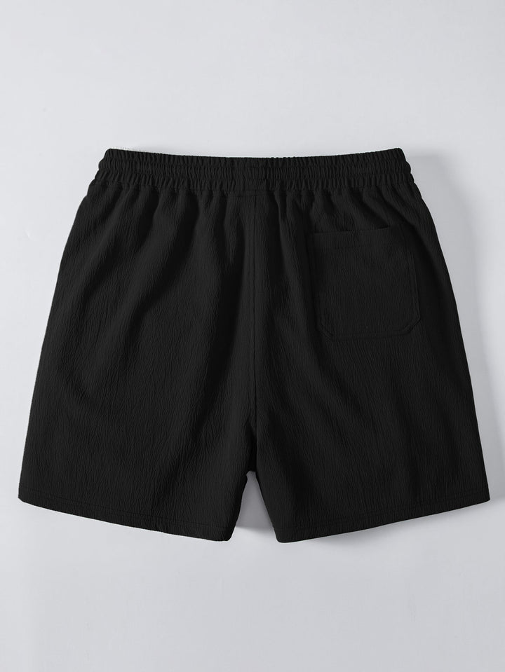 Dan | Stripe Open Knit Shirt & Crinkle Textured Drawstring 5" Shorts