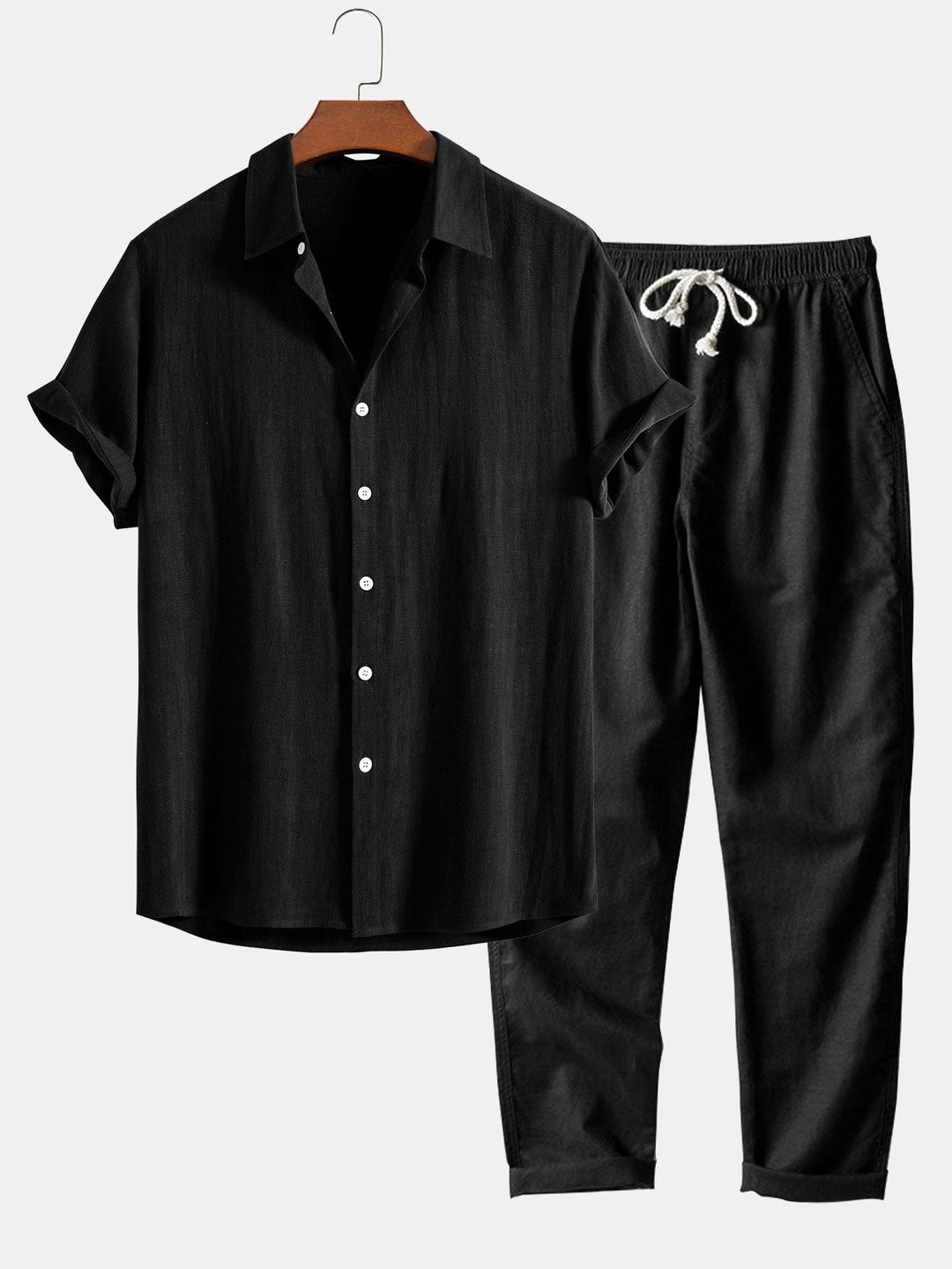 Luke | Linnen Rayon Mix Knopen Shirt & Rechte Pijpen Linnen Broek