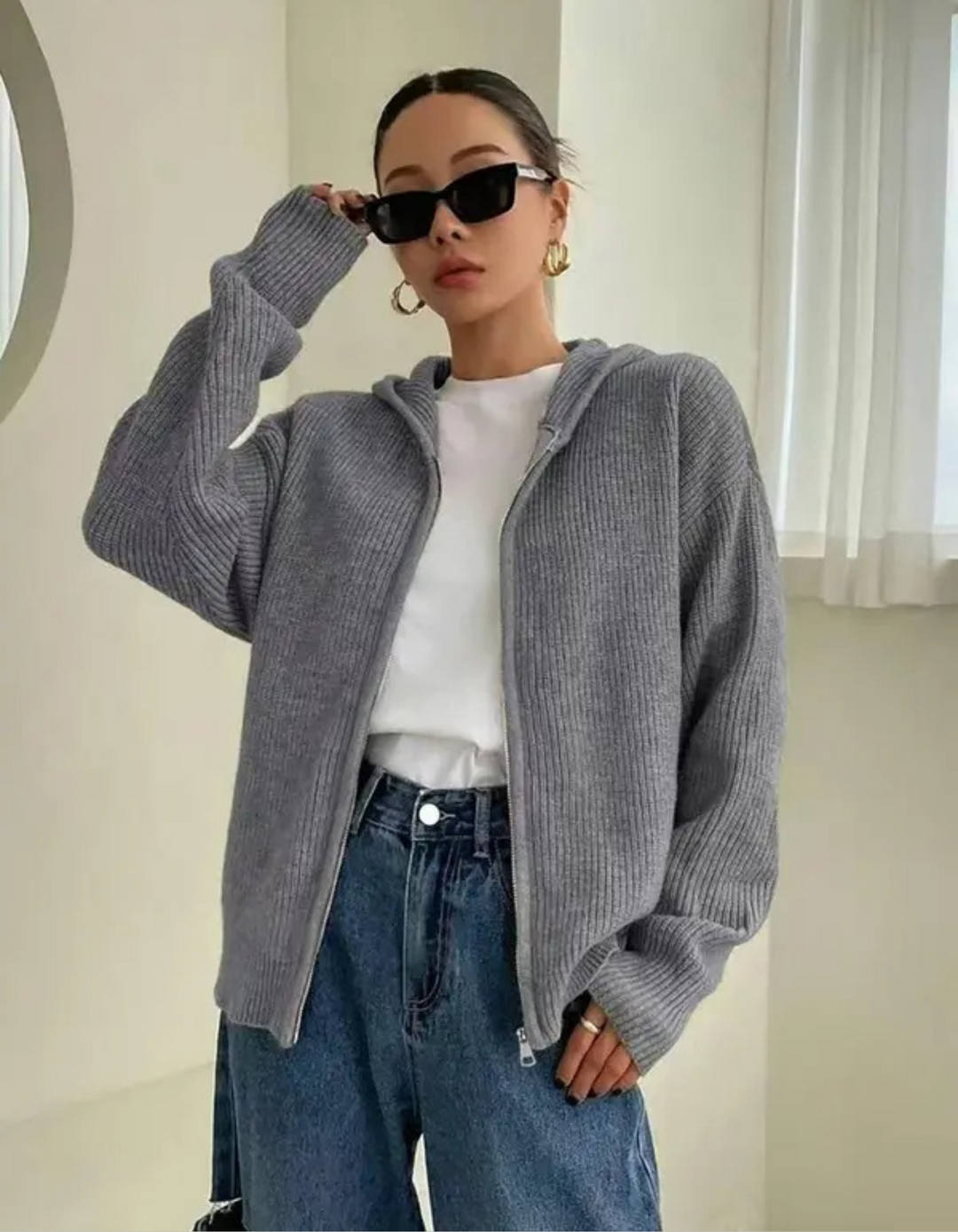 LARALI™ | Casual Zip-Up Hooded Long Sleeve Cardigan