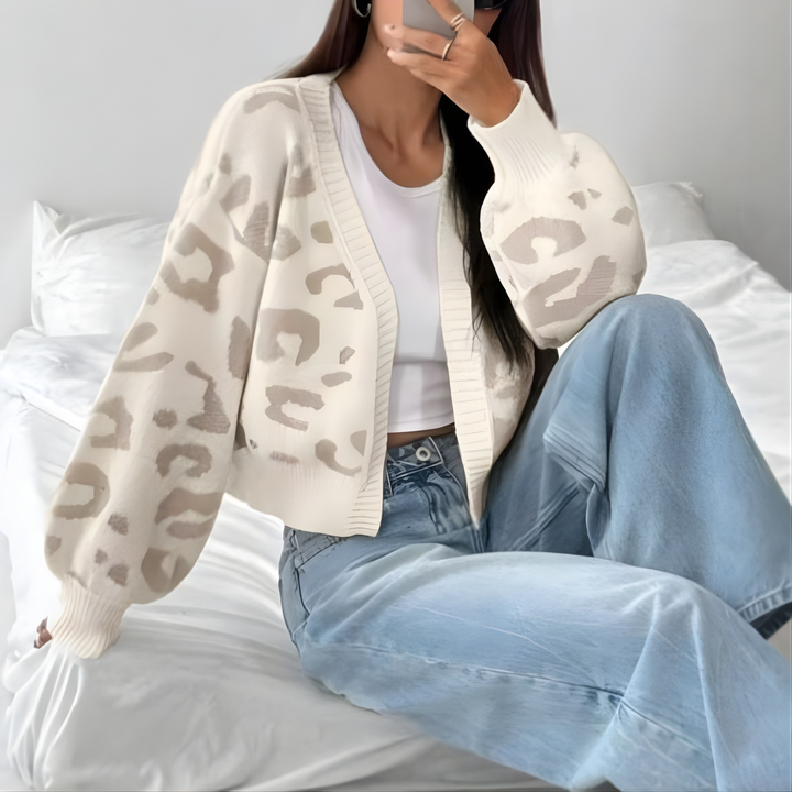 AVIA™ | Comfy Leopard Print Lantern Sleeve Cardigan