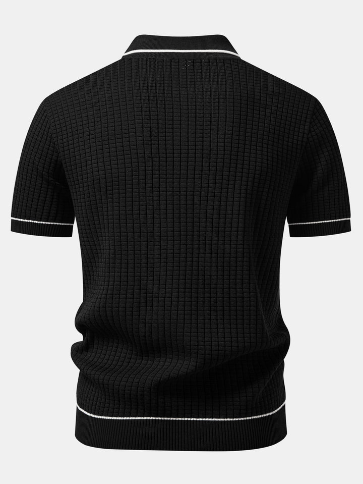 Justin | Contrast Trim Waffle Zipper Knit Polo & Slim Fit Tapered Trousers