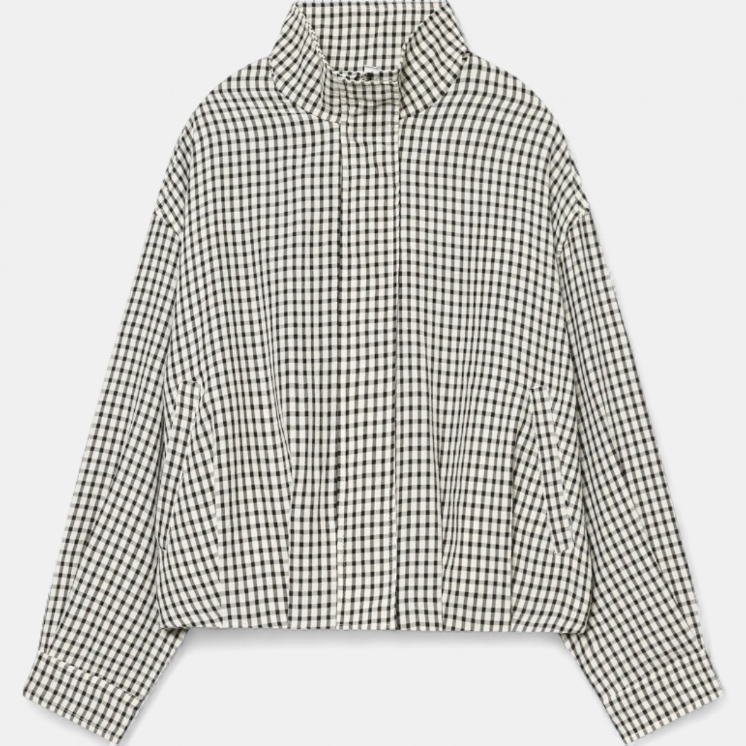 BEXLYN™ – Gingham Check Cropped Bomber Jacket
