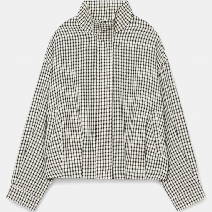 BEXLYN™ – Gingham Check Cropped Bomber Jacket