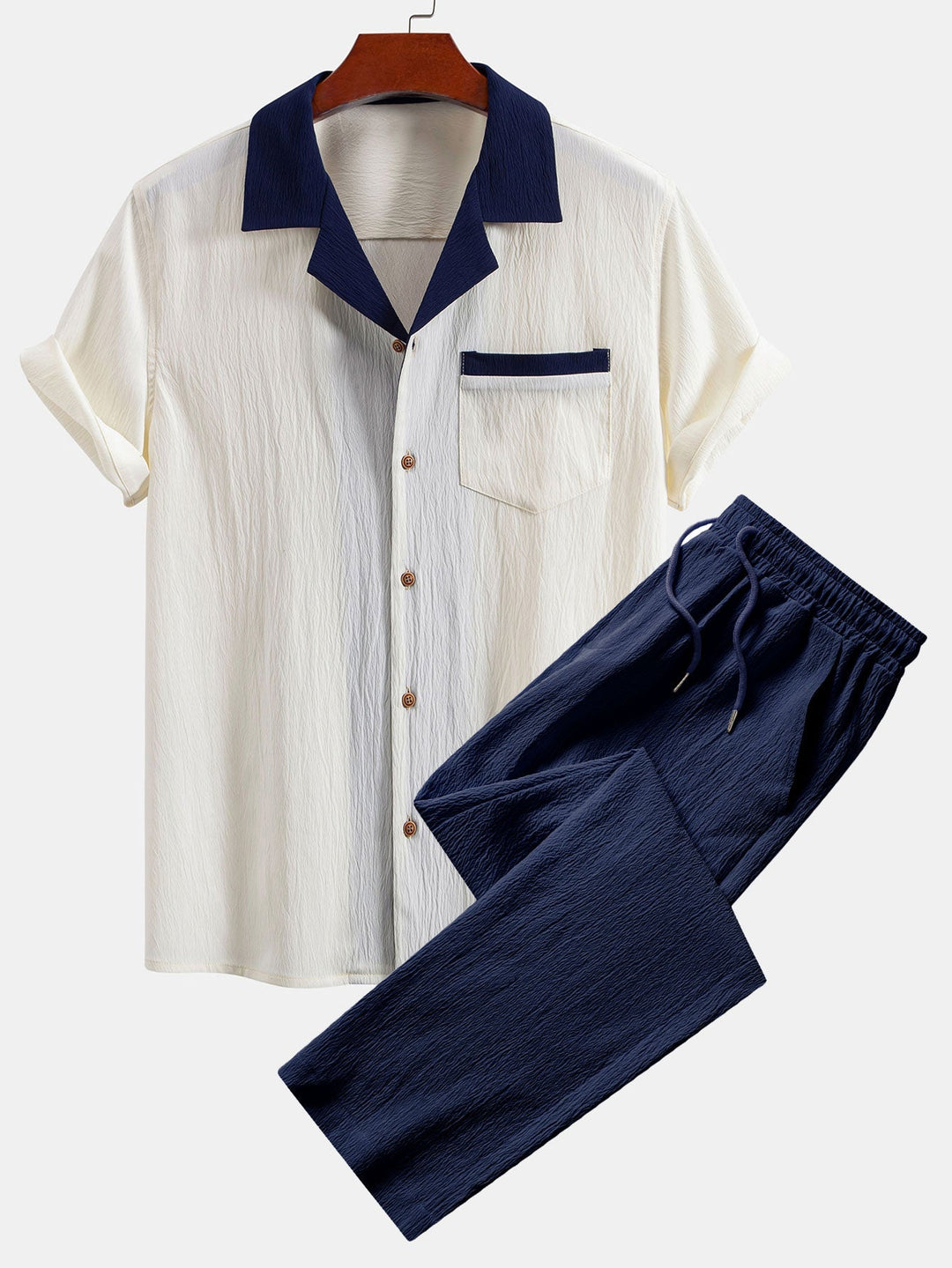 Lut | Textured Contrast Cuban Shirt & Straight Leg Pants
