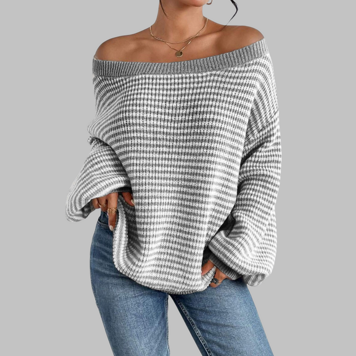 POSHIKO™ | Casual Striped Drop Shoulder Long Sleeve Sweater