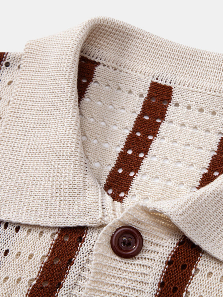 Dan | Stripe Open Knit Shirt & Crinkle Textured Drawstring 5" Shorts