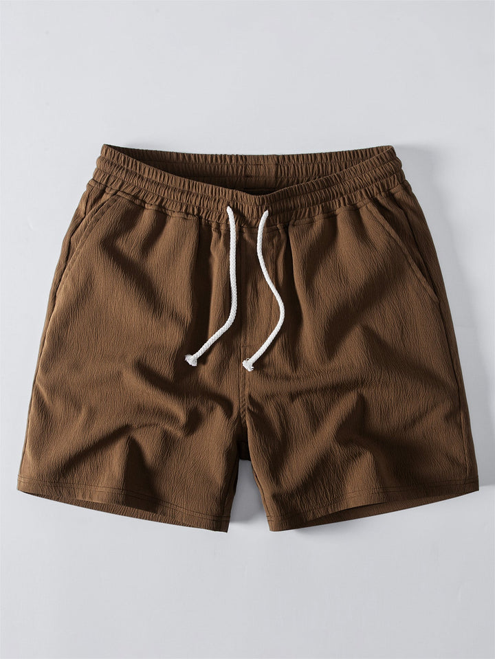 Carlos | Relax Fit Crocheted V Neck Polo & Crinkle Textured Drawstring 5" Shorts