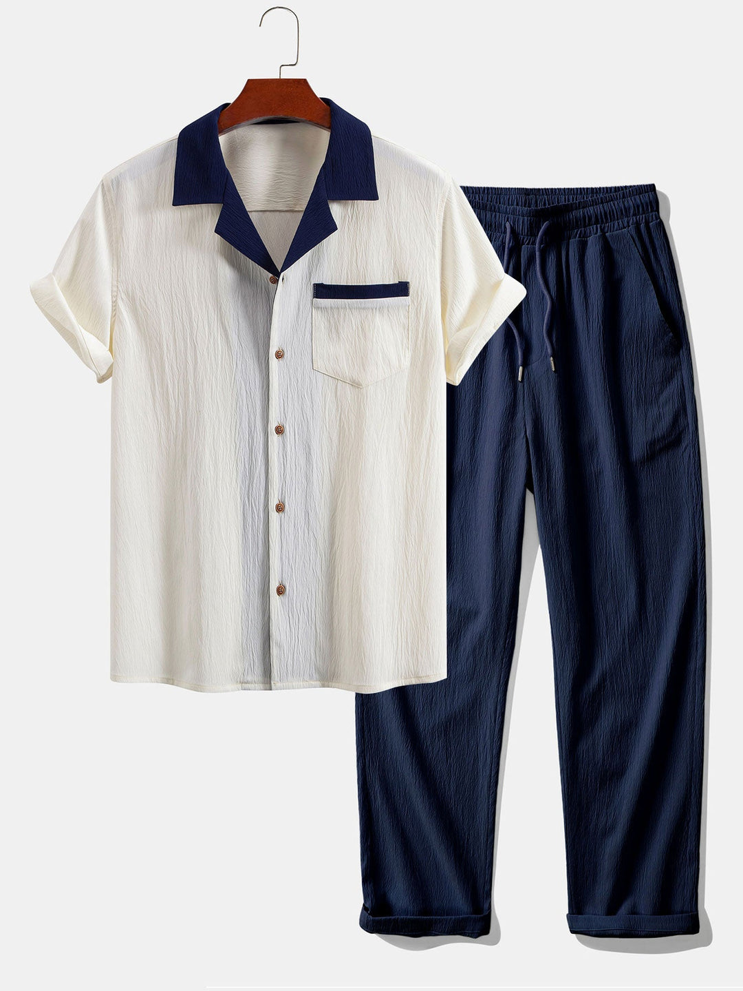 Lut | Textured Contrast Cuban Shirt & Straight Leg Pants