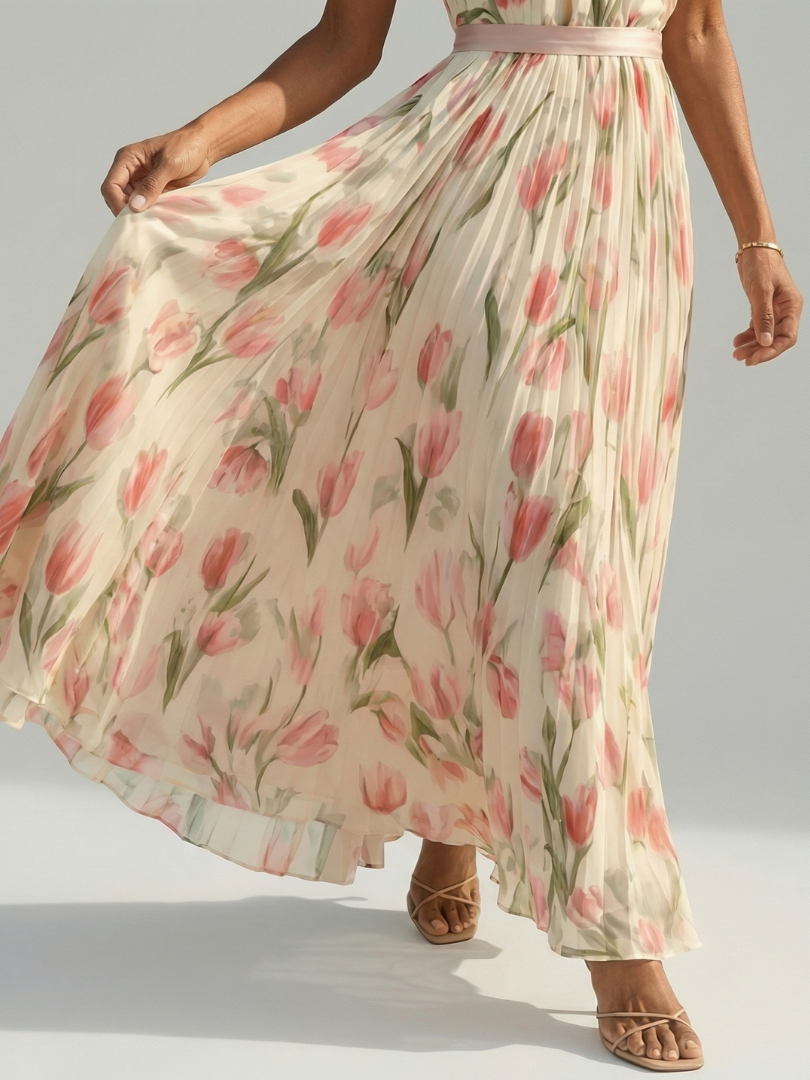 Aurelle | Midi Dress with Halter Neck and Flowers