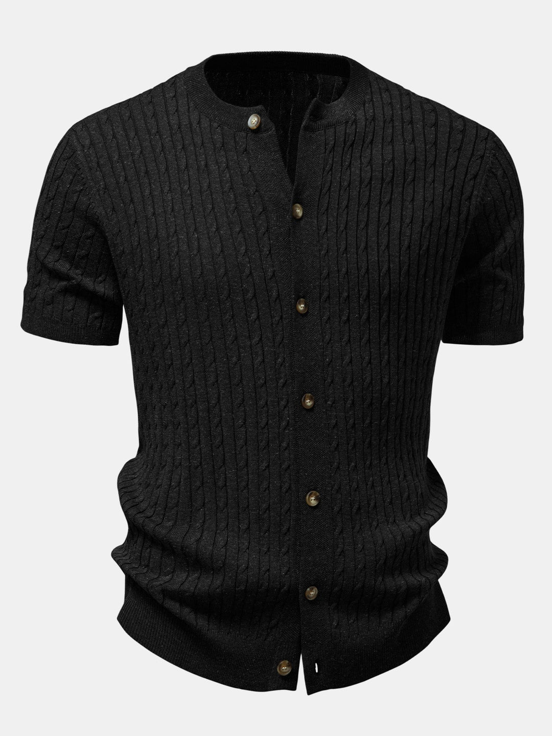 Victor | Twisted Jacquard Crew Neck Button Up Knit Shirt & Slim Fit Tapered Trousers