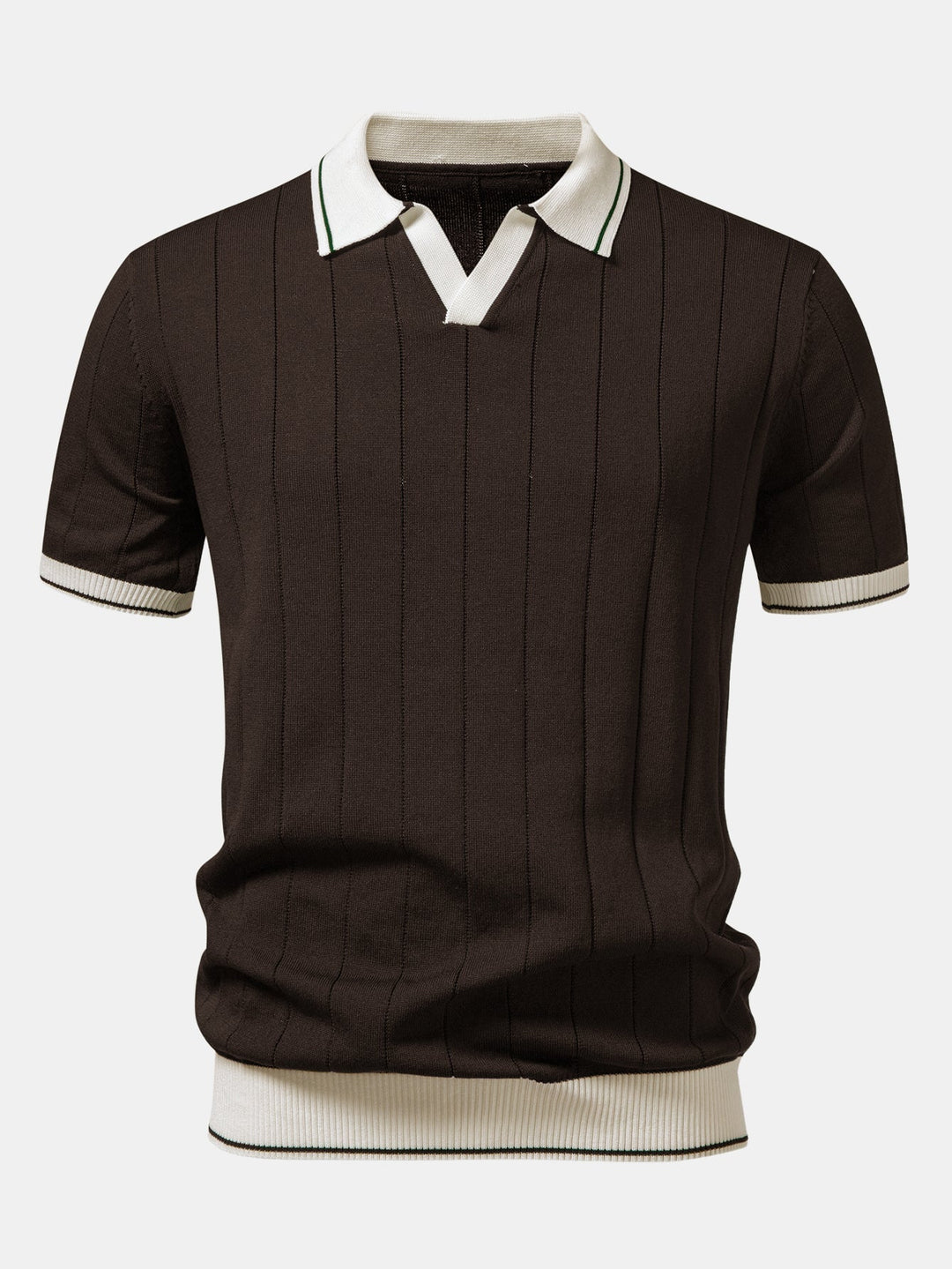 Bobby | Contrast Trim Ribbed Johnny Collar Knit Polo & Elastic Waist Straight Leg Trousers