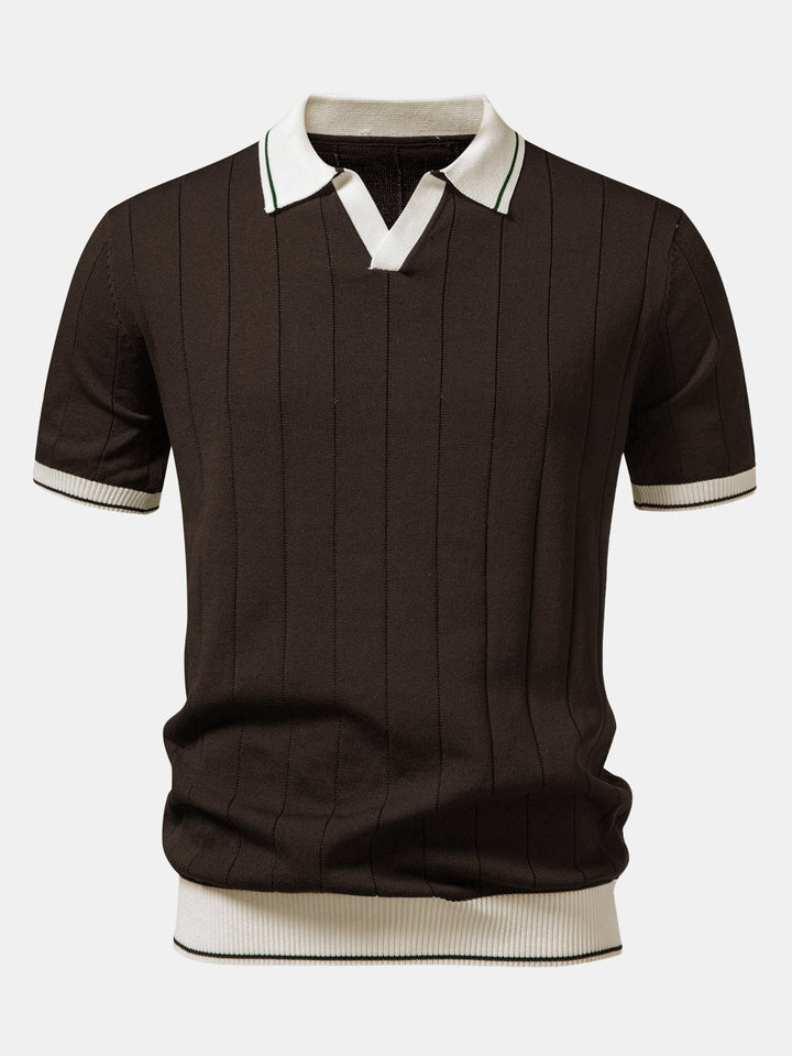 Luke | Contrast Trim Ribbed Johnny Collar Knit Polo & Slim Fit Tapered Trousers